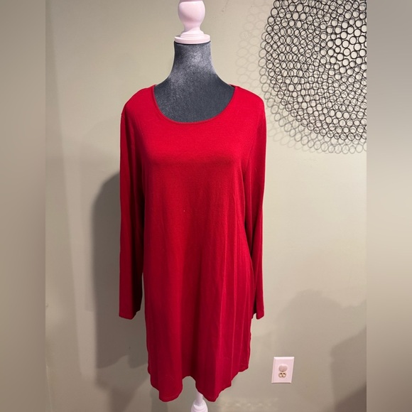 J Jill Red Long Sleeve 30” Tunic - Picture 1 of 5